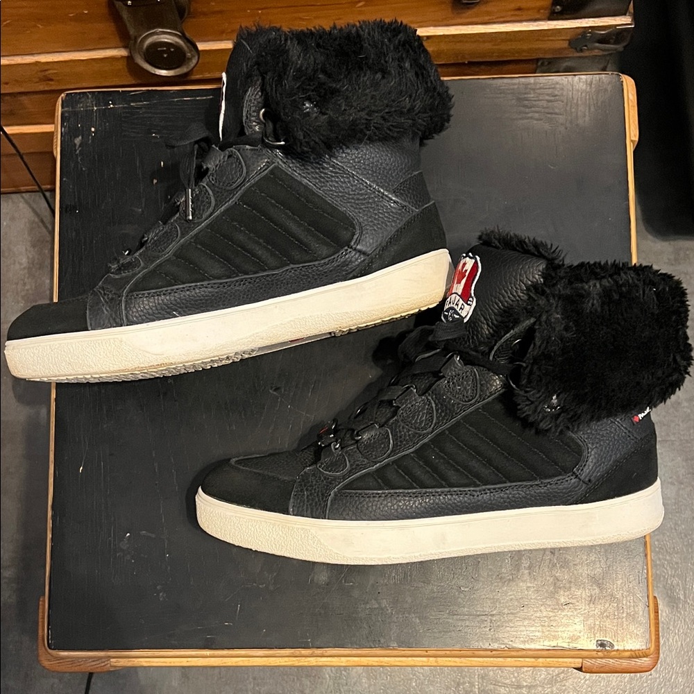 PAJAR LEATHER WATERPROOF FAUX FUR TRIM SNEAKER BOOTS SIZE 10-10.5 BLACK - Picture 4 of 16